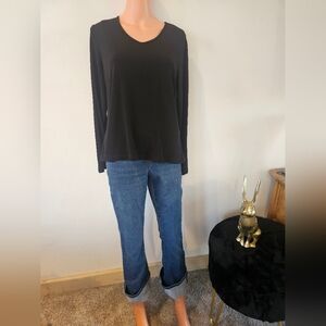 Susan Graver Black Top Essentials No Wrinkle Soft Sz. Med